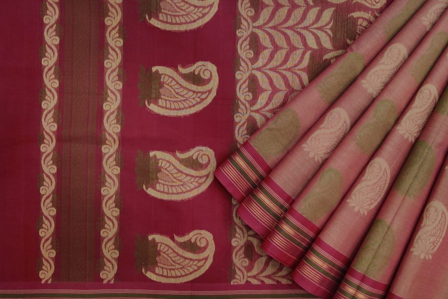 Handwoven pure cotton saree in Blush Red