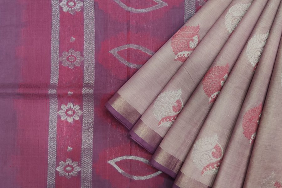 Handloom Pure Cotton in Light Lavender