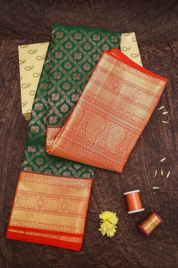 The Singaram Kanchipuram Saree In Bottle green