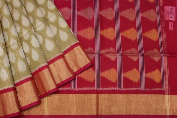 Pochampally Pure Silk Cotton Saree in Beige Cream