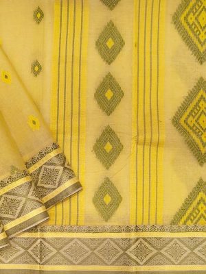Light Yellow Bengal Cotton Saree with Threadwork Designs