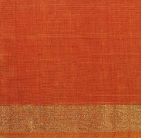 Gray White Pochampally Silk Cotton Saree with Orange Ikat Pallu
