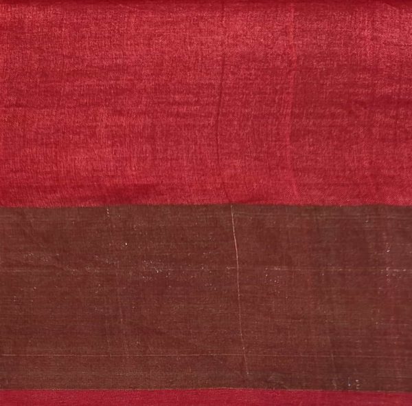 Pure Tussar Silk Saree in Wine Red with Golden Zari Border