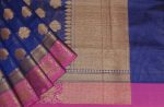 Dark Blue Semi Banarasi Saree with Silver Floral Zari Work