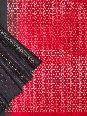 Handloom Pure Soft Silk Saree in Black with Dark Red Pallu