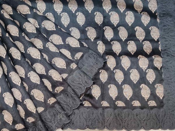 Black Semi Tussar Saree with Mango Motifs