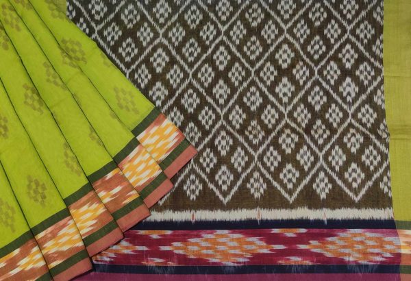 Light Green 60’s Cotton Saree with Ikat Design