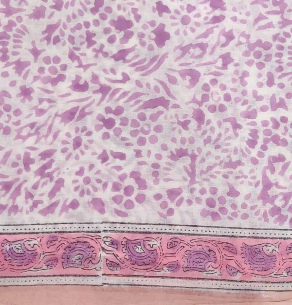 Elegant Pink Mulmul Cotton Saree with Hand Block Lotus Prints
