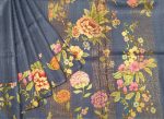 Pure Tussar Silk Saree in Pastel Blue with Zari Checks & Floral Prints
