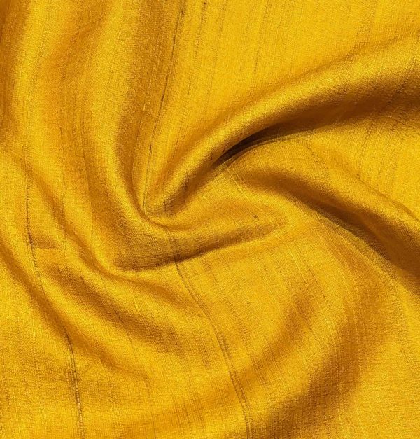 Pure Mustard Yellow Tussar Silk Saree with Threadwork Buttas
