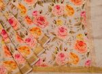 Pure Chanderi Cotton Saree with Rose Floral Prints