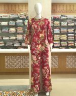 Red Cotton Floral Co-ord Set with Puff Sleeves & Palazzo Pants