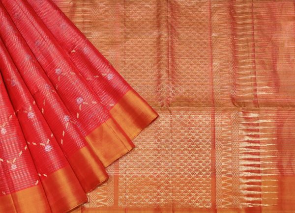 Handloom Red Pure Soft Silk Saree with Vairaoosi Patterns