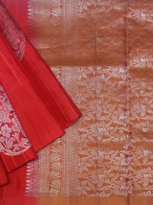 Handloom Pure Soft Red Silk Saree with Contrast Pallu