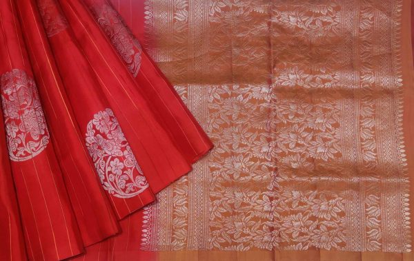 Handloom Pure Soft Red Silk Saree with Contrast Pallu