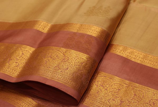 Handloom Pure Light Beige Cream Soft Silk Saree with Rettapet Border