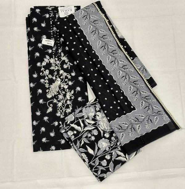 Black Cotton Salwar Material with Delicate Floral Patterns