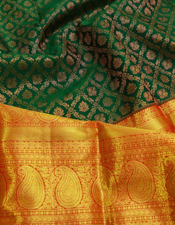 The Singaram Kanchipuram Saree In Bottle green