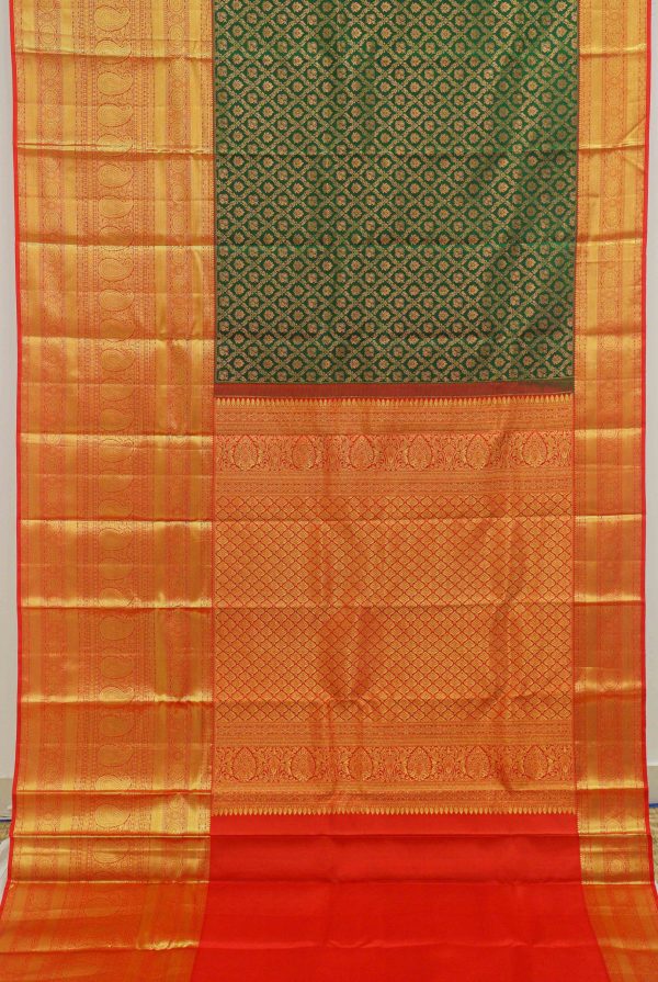 The Singaram Kanchipuram Saree In Bottle green