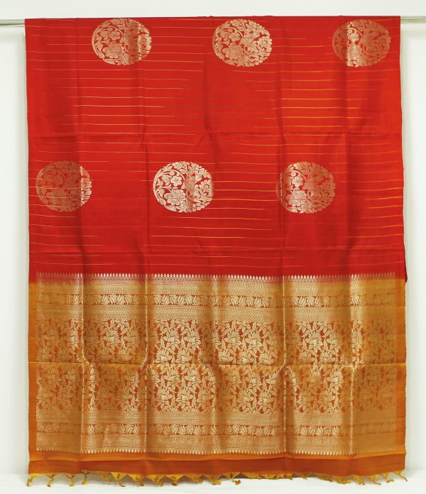 Handloom Pure Soft Red Silk Saree with Contrast Pallu