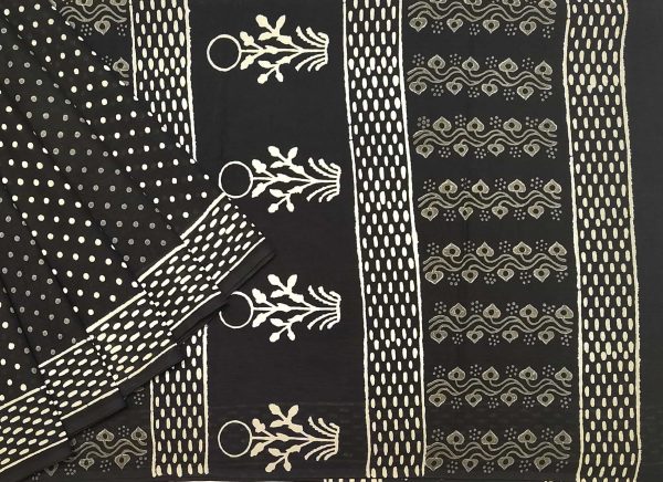 Mul Mul Cotton Saree in Black with Polka Dots