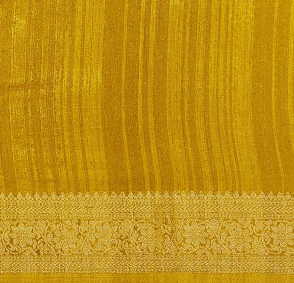 Mustard Semi Dola Silk Saree with Floral Zari Border
