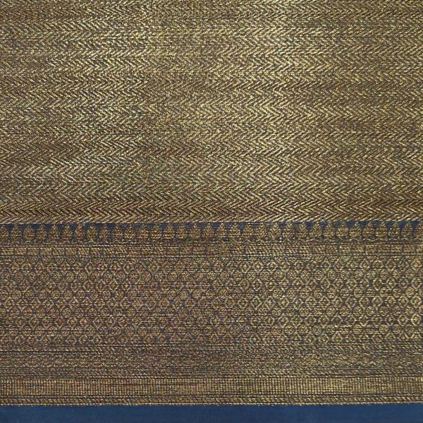 Slate Blue Chanderi Cotton Saree with Checks & Zari Buttas