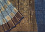 Slate Blue Chanderi Cotton Saree with Checks & Zari Buttas