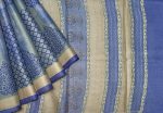 Pure Tussar Silk Saree in Blue with All-Over Prints