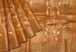Pure Tussar Silk Saree in Rust Brown with Floral Creepers