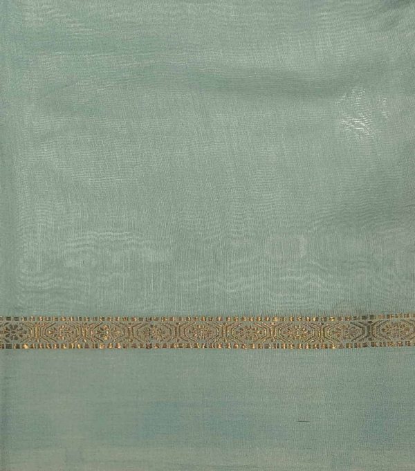 Pastel Blue Chanderi Cotton Saree with Rose Prints & Zari