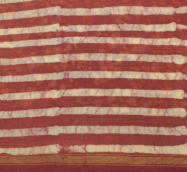 Burgundy Brown Pure Chanderi Cotton Saree with Batik