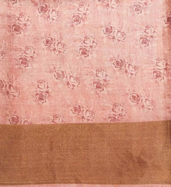 Pure Tussar Silk Saree in Coral Pink with Rose Digital Prints