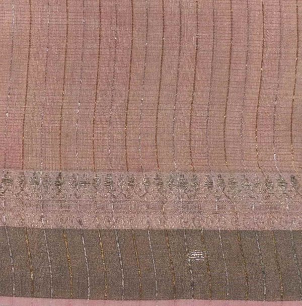 Handloom Pure Tussar Silk Saree in Peach Pink with Zari Border
