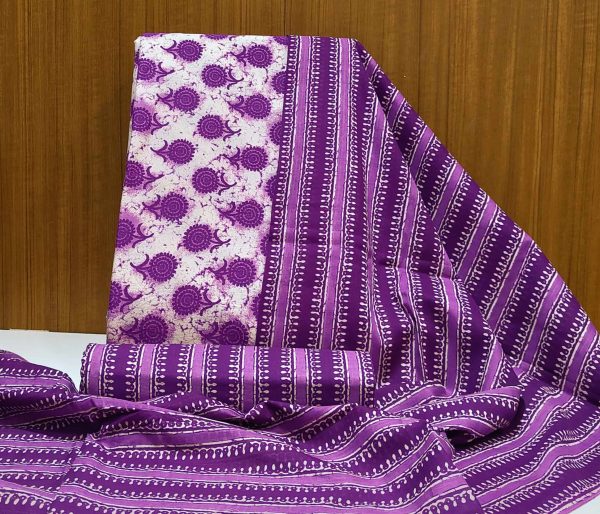 Dark Purple Cotton Salwar Material with Printed Dupatta