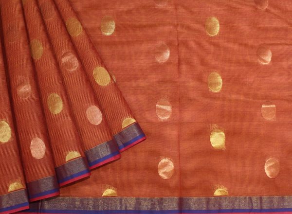 Rust Brown Pure Kovai Cotton Saree with Zari Buttas