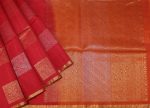 Red Pure Silk Cotton Saree with Gold Silver Buttas & Orange Pallu