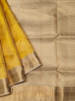 Handloom Yellow Soft Silk Saree with Golden Zari Buttas