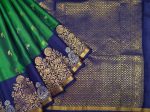 Pure Handloom Soft Silk Saree in Dark Green with Lotus Zari Buttas