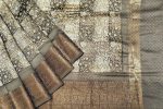 Gray Beige Pure Chanderi Cotton Saree with Zari Border