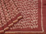 Burgundy Brown Pure Chanderi Cotton Saree with Batik