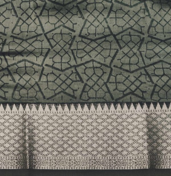 Pure Chanderi Cotton Saree in Moss Green with Silver Zari Border