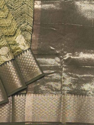 Pure Chanderi Cotton Saree in Moss Green with Silver Zari Border
