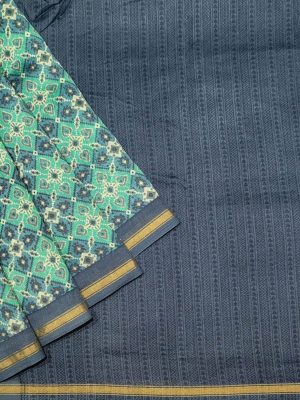 Pure Chanderi Cotton Saree in Sea Green with Ikat Design