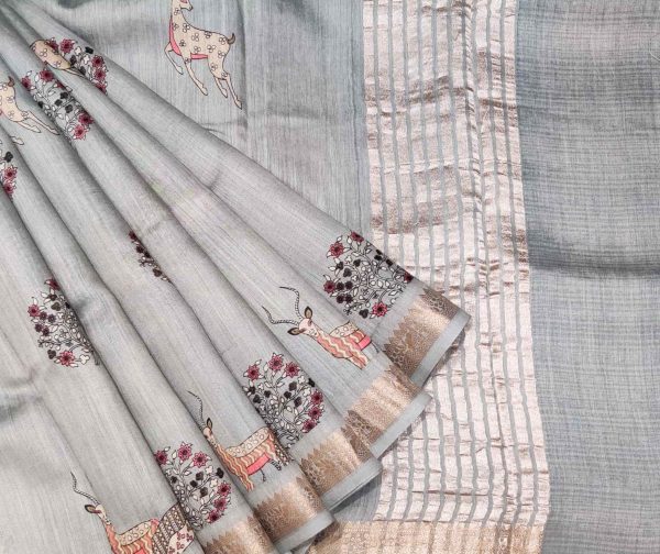 Pure Tussar Saree in Pastel Gray