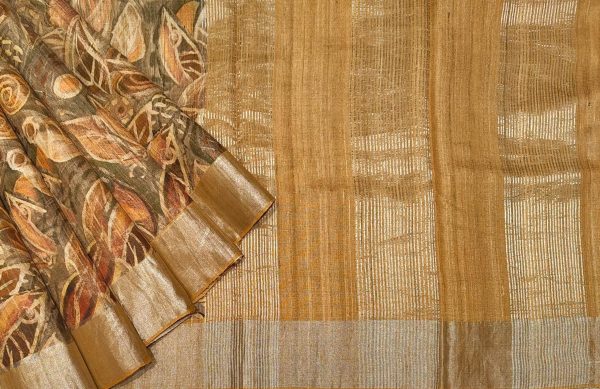 Mustard Pure Tussar Silk Saree with Silver Zari Border