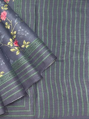 Pure Tussar Silk Saree with Rose Digital Prints