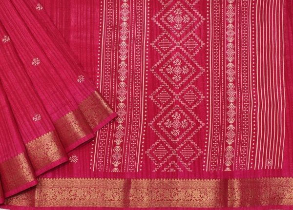 Rani Pink Semi Dola Silk Saree with Zari Prints