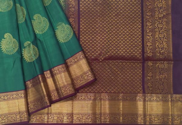 Dual Green Pure Soft Silk Saree with Wine Zari Border