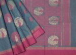 Handloom Pure Kovai Cotton Saree in Teal Peacock Blue with Pink Accents